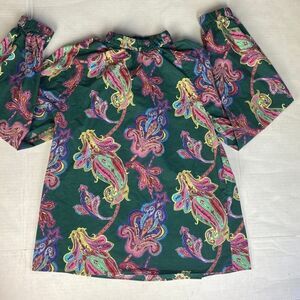 Cottagecore TIBI Floral Print Green Long Sleeve Shirt Holiday Garden Small